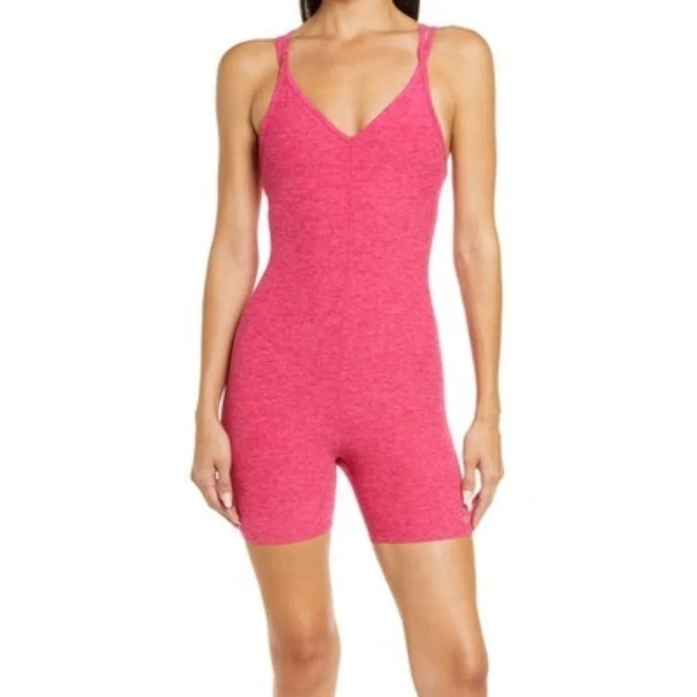 Alo Hot Pink Sleeveless V-Neck Alosoft Suns Out Onesie Romper SM